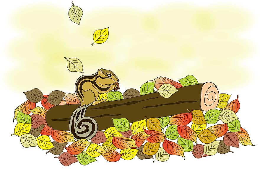 катерица, есен, паднали листа, гризач