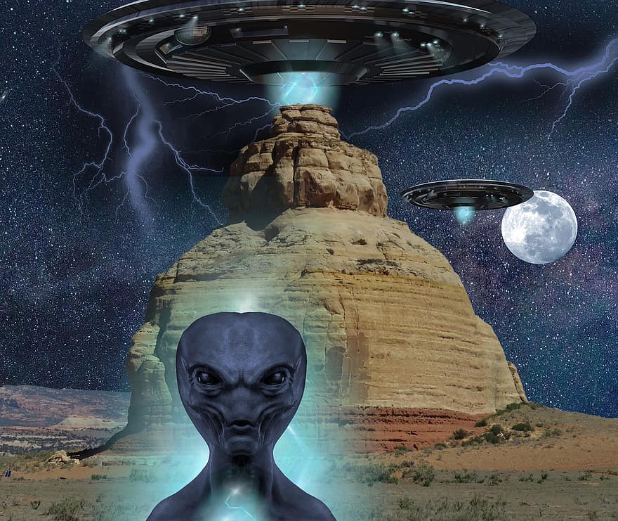 Alien-Invasion, Entführung durch Außerirdische, Aliens, Science-Fiction, UFO, Utah, Felsformation, Wüste, Raumschiffe, Albtraum, Mond