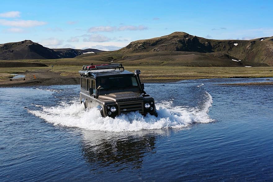 IJsland, amfibievoertuig, rivier-, avontuur, off-road voertuig, water, snelheid, extreme sporten, reizen, vervoer, auto