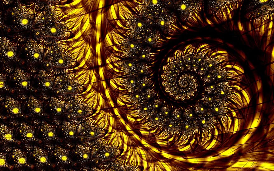 fractal, αφηρημένη, τέχνη, σπειροειδής, δίνη, κλώση, χρυσός, ψηφιακή τέχνη