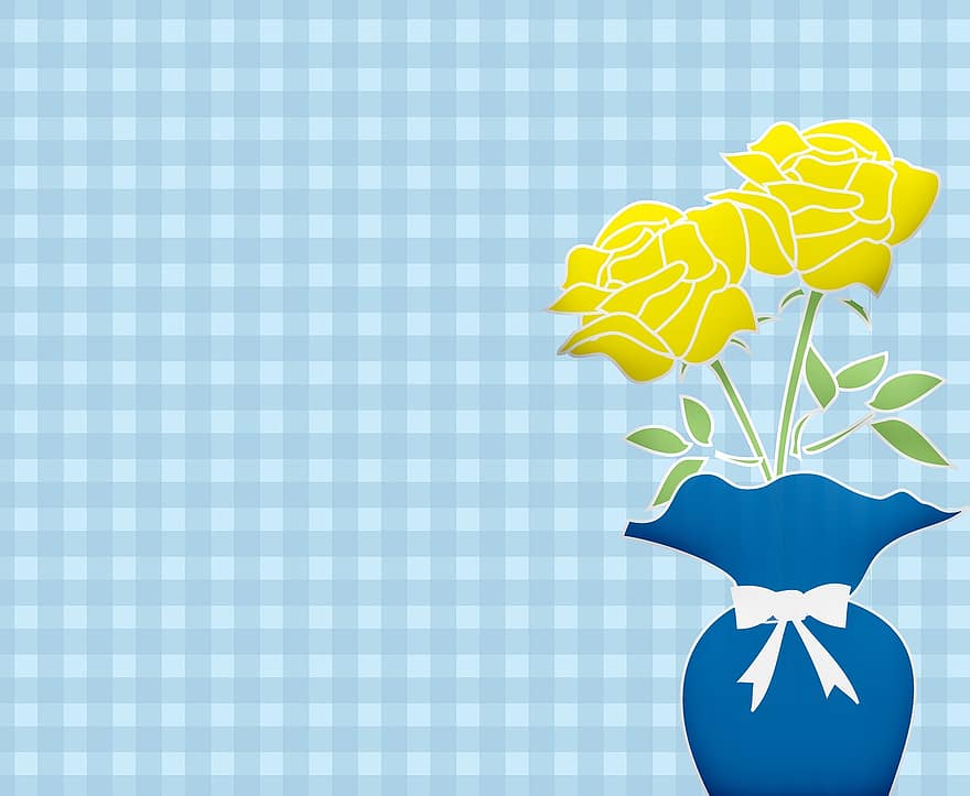 Жълта роза фон, Синьо каре, записваща хартия, цифрова хартия, роза, памучен плат на райета, проверки, хартия, дизайн, син, реколта