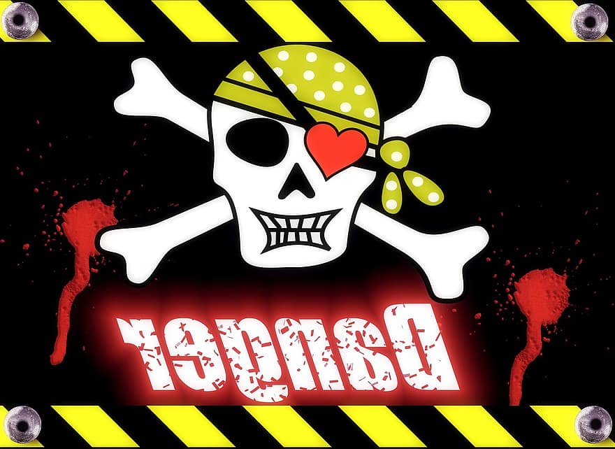 Pirate, Skull, Skull And Crossbones, Eye Patch, Heart, Background, Danger, Deco