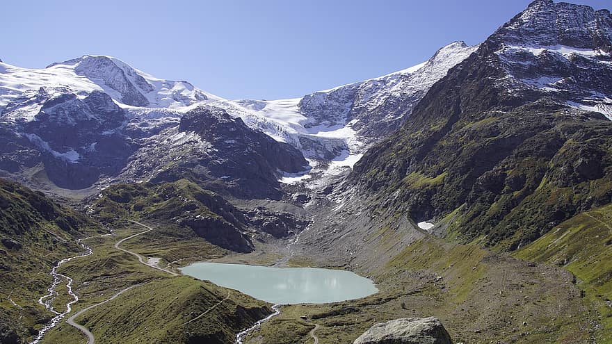 Швейцария, езеро, Алпи, планини, природа, планина, сняг, планински връх, пейзаж, вода, лед