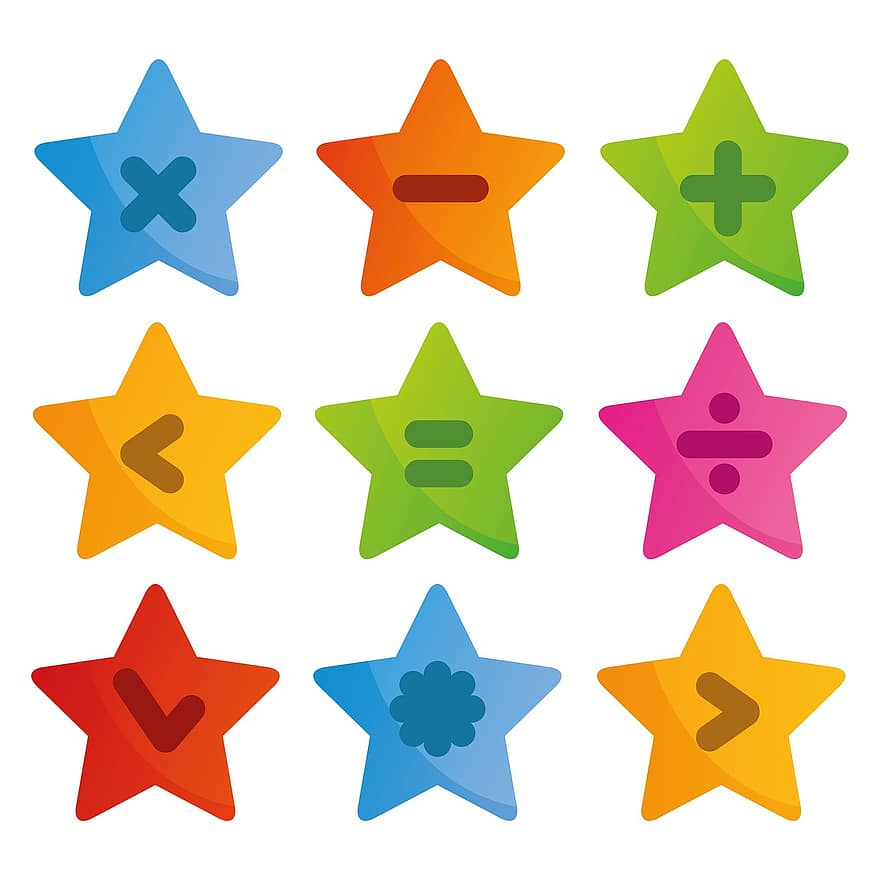 Math, Plus, Remove, Multiply, Management, The Star, Interstellar, Colors, Kids, Clipart, Cute