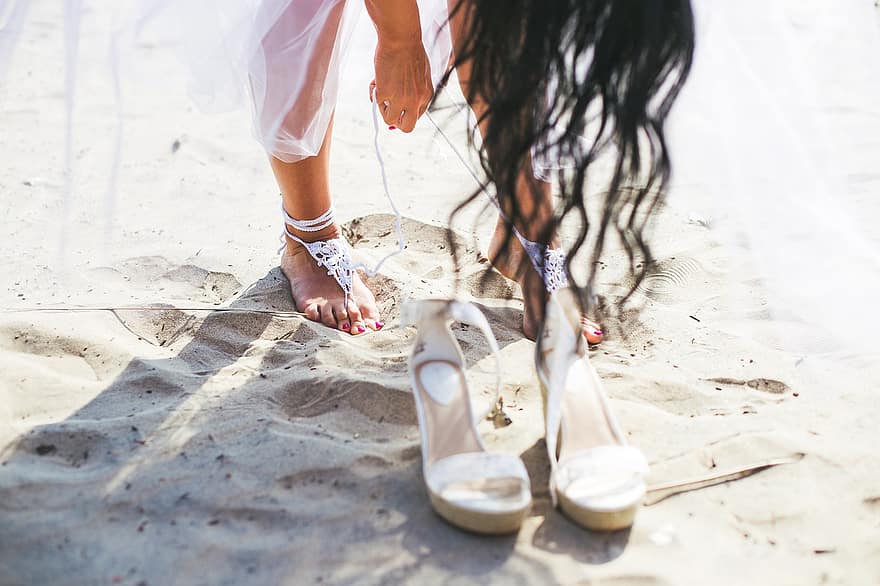 Woman, Horizontal, People, Shoe, Sand, Background, Beach, Closeup, Foot, Caucasian, Leg
