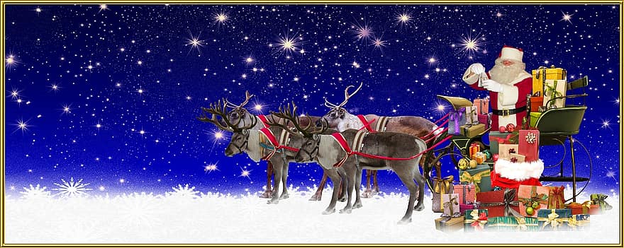 Nadal, hora de nadal, regal, Pare Noél, santa amb trineu, fet, lliscar, rens, flyers, felicitació de Nadal, targeta de felicitació