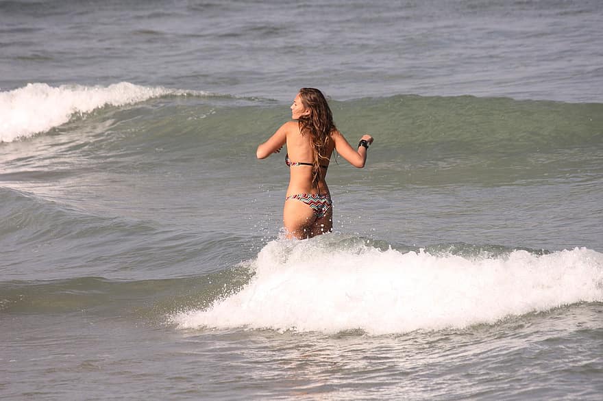 Brazil, Beach, Sea, Woman, Waves, Swimming, Ocean