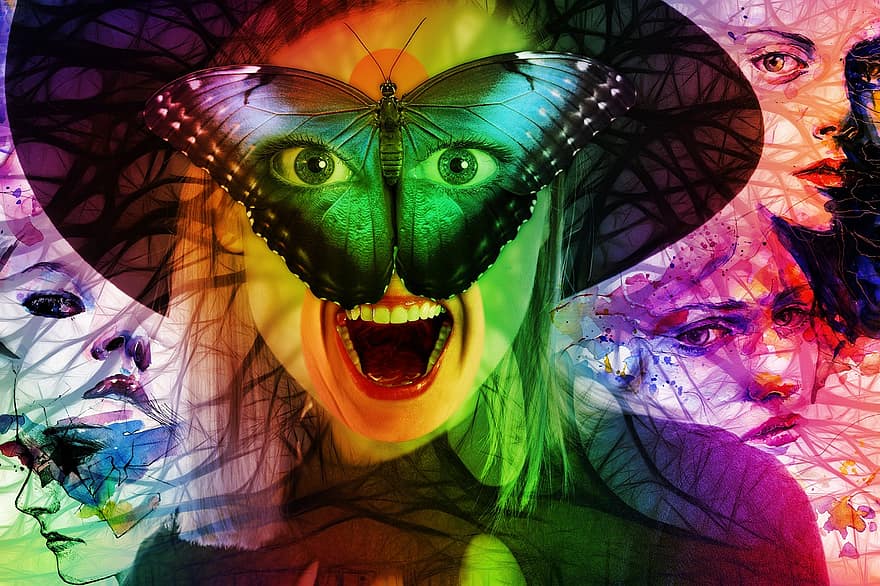 Halloween, viso, maschera, farfalla, psiche, psicologia, piangere, occhi, trucco, demone, segreto
