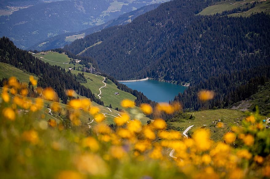 See, Tal, Berge, Damm, Reservoir, Landschaft, szenisch, Natur, beaufortain, Savoie