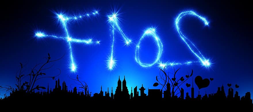le jour de l'An, réveillon de Nouvel an, 2017, ville, silhouette, fin d'année, année