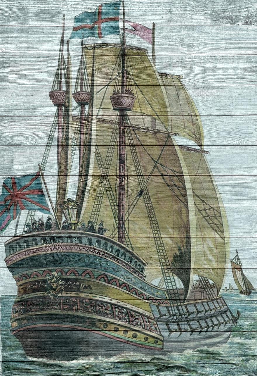 парусное судно, на дереве, марочный, потертый, викторианский, фон, ностальгический, плакат, украшение, мореплавание, паруса