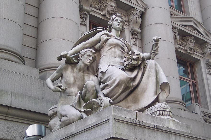 statua, pomnik, rzeźba, marmurowy posąg, Statua Czterech Kontynentów, Nas Custom House, Manhattan, Nowy Jork, nyc