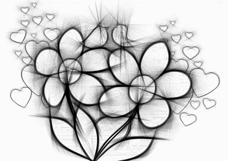 blomster, kærlighed, hjerte, tegning