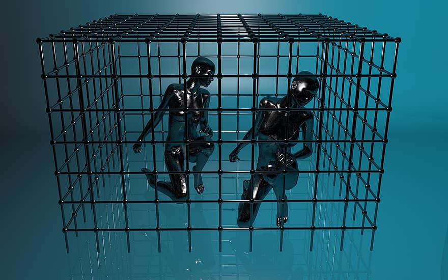 détenu, cage, psychologie, la grille, captivité, pris, triste, en cage, femme, figure