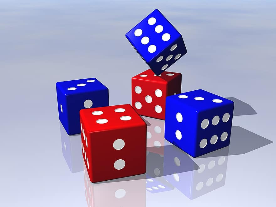 Dobbelsteen, gaming, spel, geluk, het gokken, kans, casino, risico, fortuin, Blauw gamen, Blauw spel