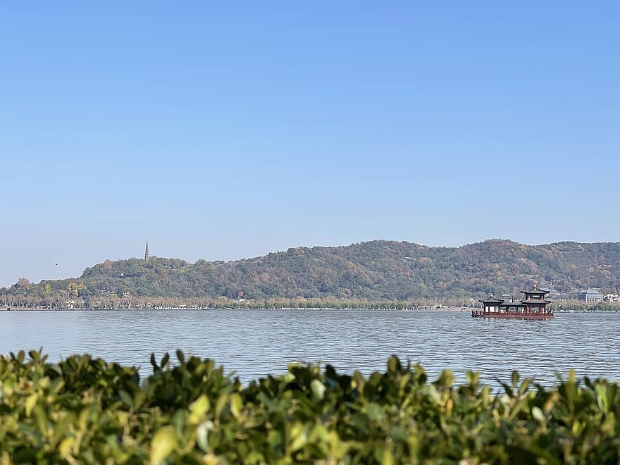hangzhou, západní jezero, Čína, Příroda, voda, námořní plavidlo, modrý, Lodní doprava, letní, přeprava, krajina