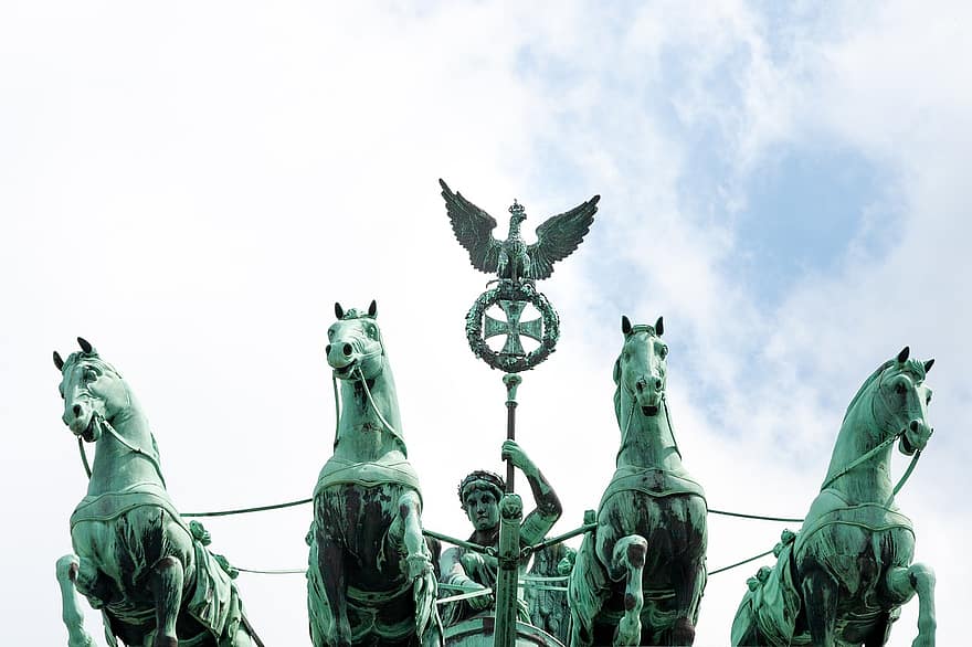 sculptură, statuie, cai, Poartă, Berlin, Germania, Brandenburg, artă
