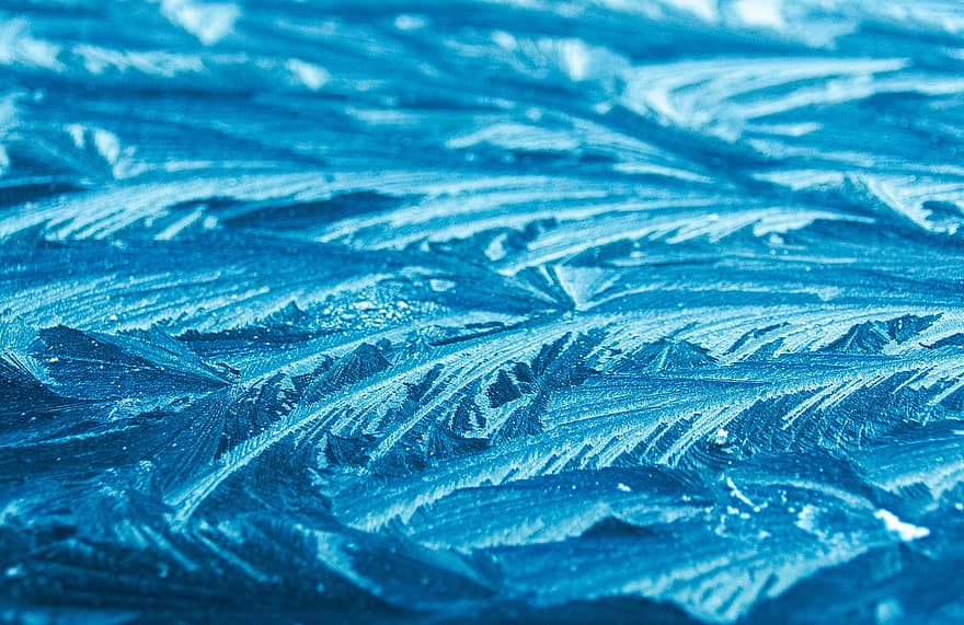 jégkristályok, fagy, téli, festés, kék, háttérrel, minta, absztrakt, közelkép, jég, ablak