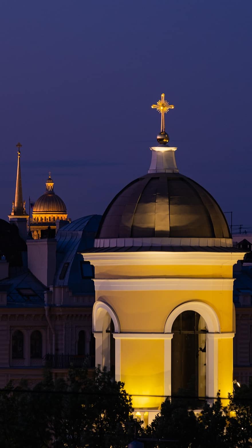 nuit, église, Saint-Pétersbourg, Russie, christianisme, Dieu