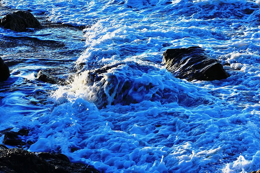 Ozean, Meer, Wellen, Steine, Wasser, Natur, Welle, Blau, nass, Rock, Landschaft