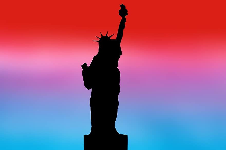 estátua da Liberdade, EUA, Estados Unidos, Nova york, estátua, monumento, dom, América, silhueta, vermelho