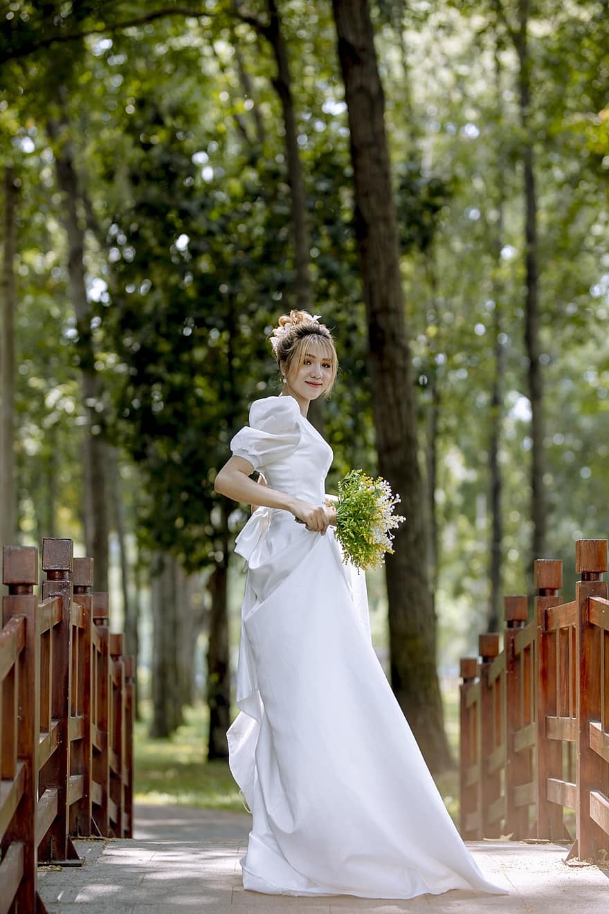 наречена, модель, жінка, біле плаття, Весільна сукня, весільну сукню, портрет, моди, стиль, зачіска, молода жінка