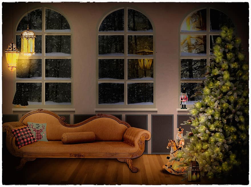 Nadal, fons de nadal, targeta de Nadal, fons digital, arbre de Nadal, sala d'estar