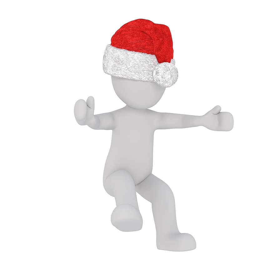baltas vyras, 3D modelis, izoliuotas, 3d, modelis, Viso kūno, balta, santa skrybėlę, Kalėdos, 3d santa skrybėlę, kelia