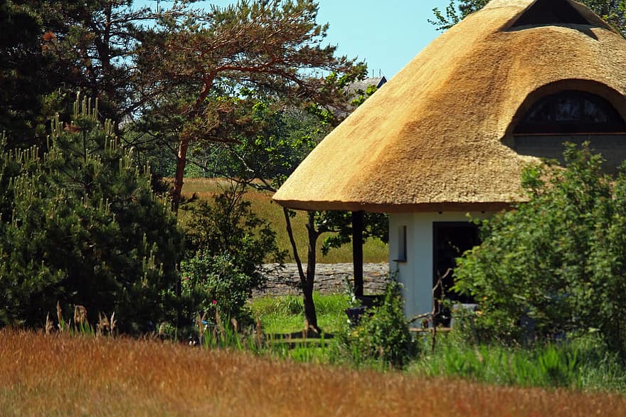 Хидензее, покрив със сламен покрив, Балтийско море, почивки, пейзаж, крайбрежие, природа, отдих, Почивка, лято, селско стопанство