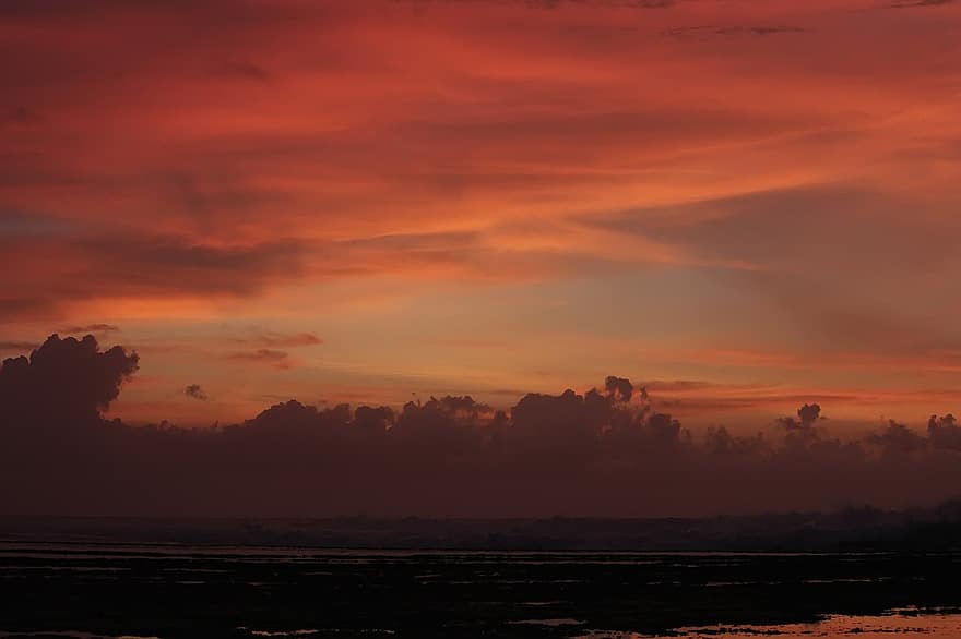 Dusk, Sunset, Orange, Beach, Water, Clouds