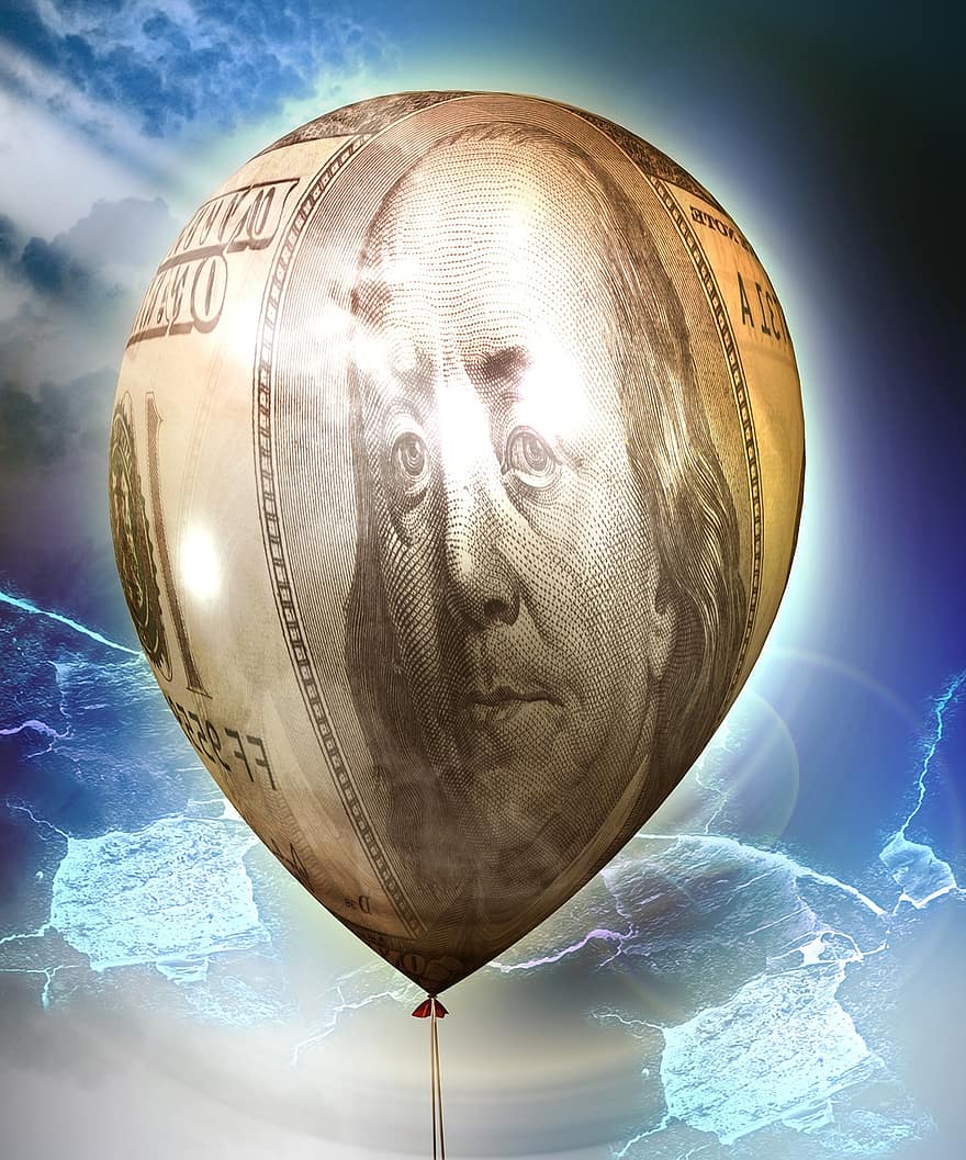dòlar, inflació, globus, Ben Franklin, factura, diners, usd