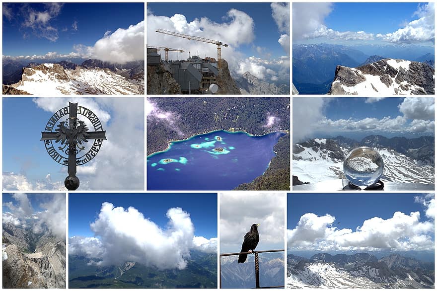 kollázs, Zugspitze, Időjárás Rocks, benyomás, kilátás, magasság, ég, látomás, távoli nézet, Kilátás, panoráma