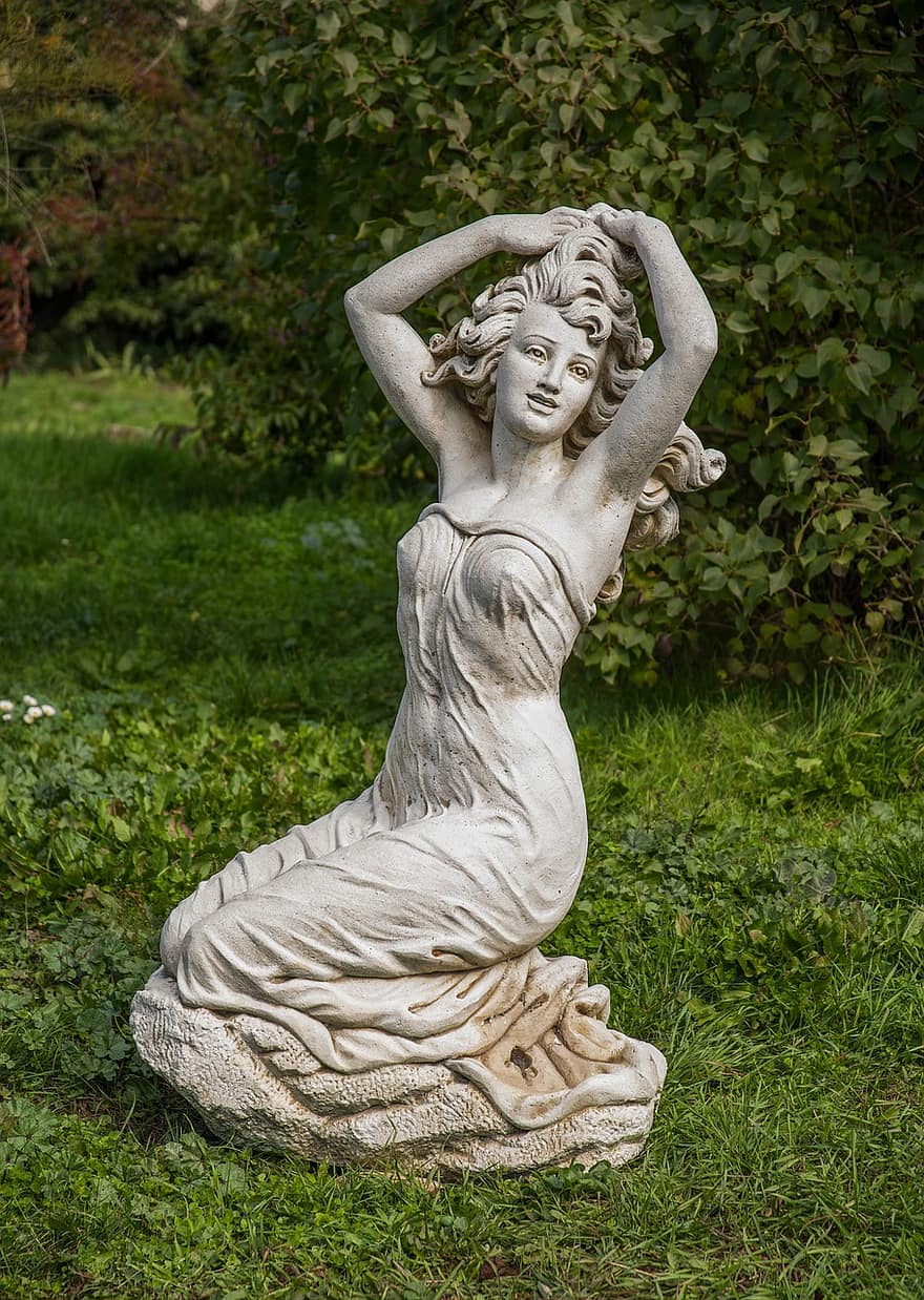 жена статуя, жена скулптура, градина, статуя