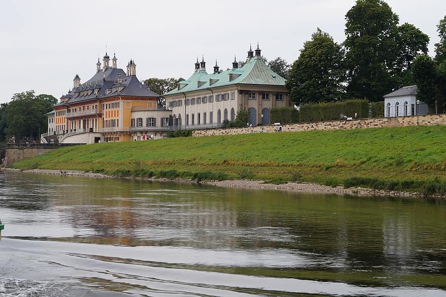 Pillnitz, castillo, río, Dresde, arquitectura, verano, agua, lugar famoso, historia, culturas, antiguo