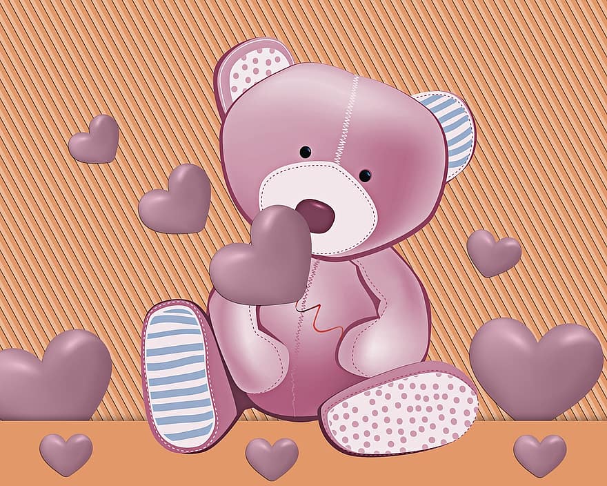 Teddybär, Zärtlichkeit, Dekoration, Textur, Hintergrund, Liebe, romantisch