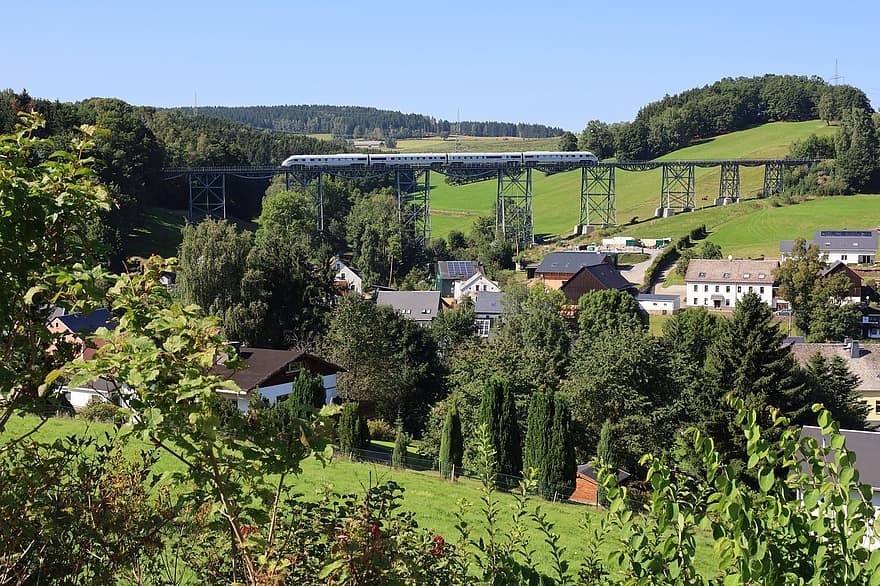 Markersbacherio viadukas, Rasau-Markersbach, Vokietija, kalnai, kraštovaizdį, Ice-td, ledas, Išplėstinė traukinių laboratorija, geležinkelio