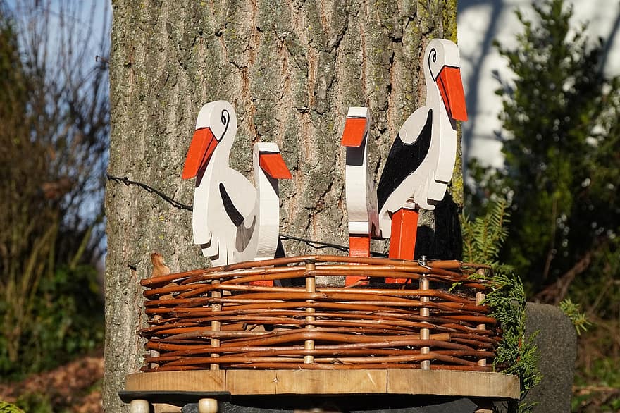 Storks, White Stork, Wooden Animals, Nest, Wickerwork, Basket Weave