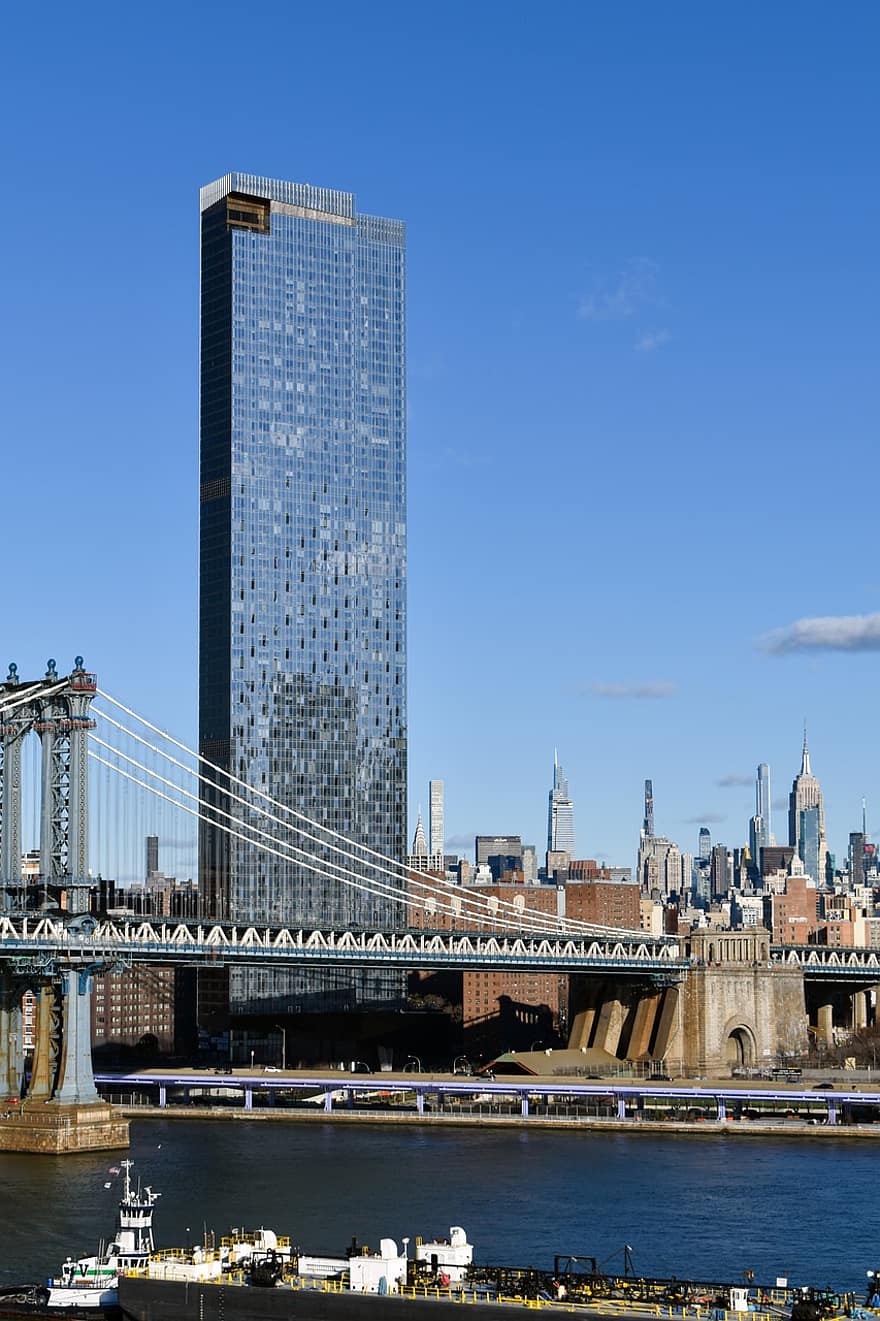 Bridge, River, Urban, Manhattan Bridge, East River, Nyc, Usa, Skyline, Travel, Cityscape, Architecture