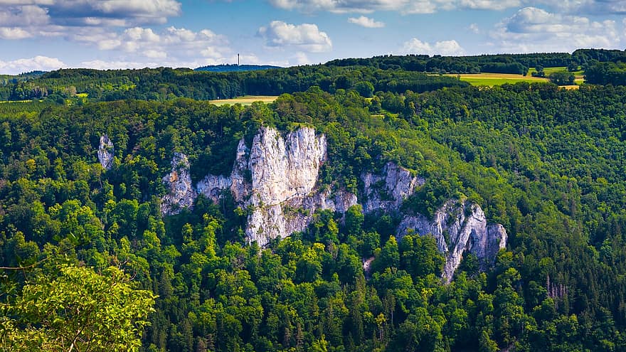 muntanyes, vall del Danubi, arbres, bosc, roques, calcària, pedra