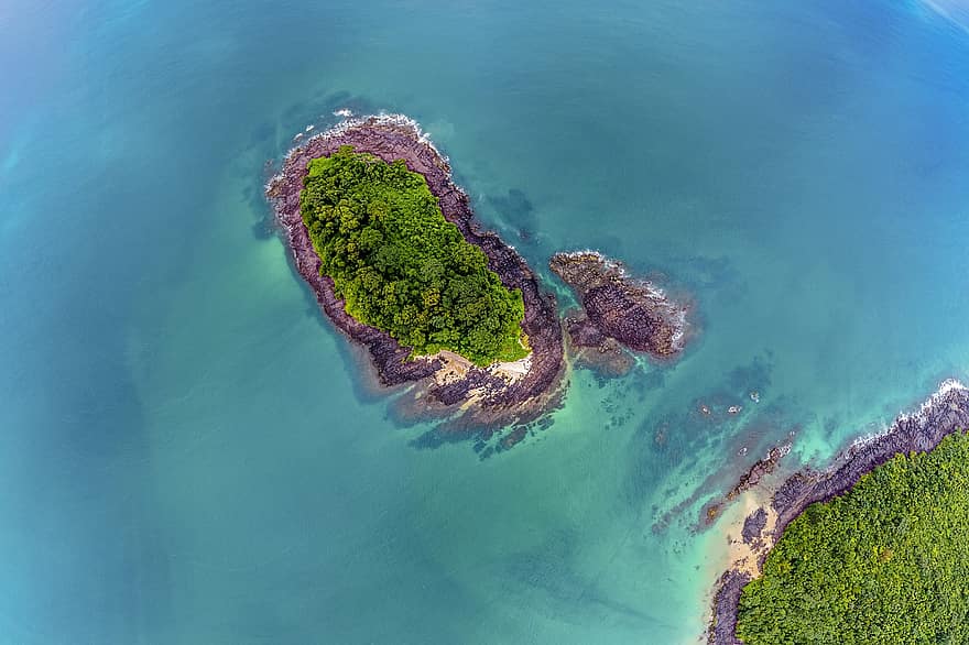 Island, Sea, Ocean, Aerial View, Nature, Landscape, blue, water, coastline, summer, drone