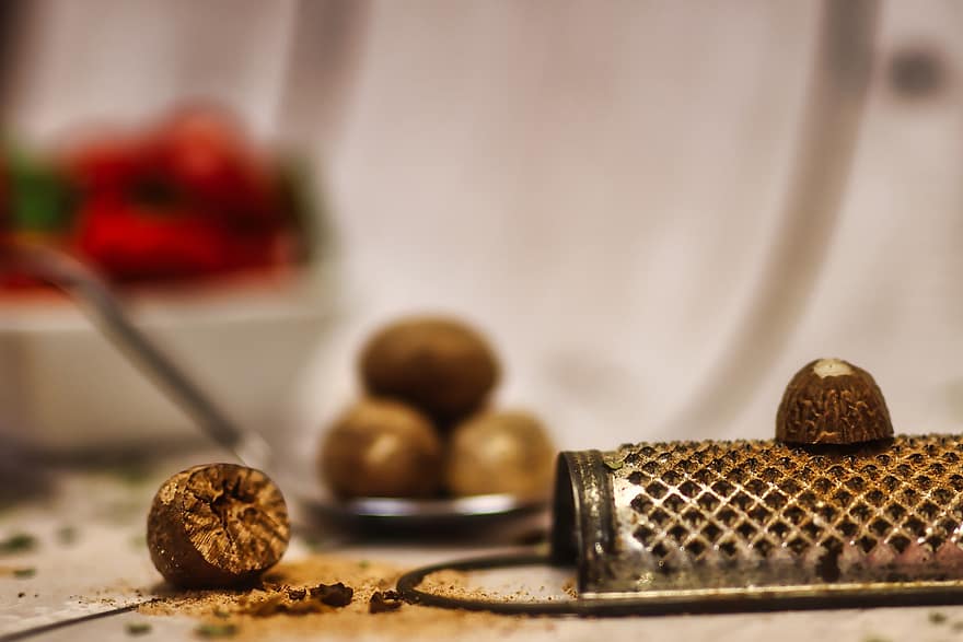 Nutmeg, Spices, Food, Ingredients, Cook, close-up, table, chocolate, backgrounds, macro, dessert