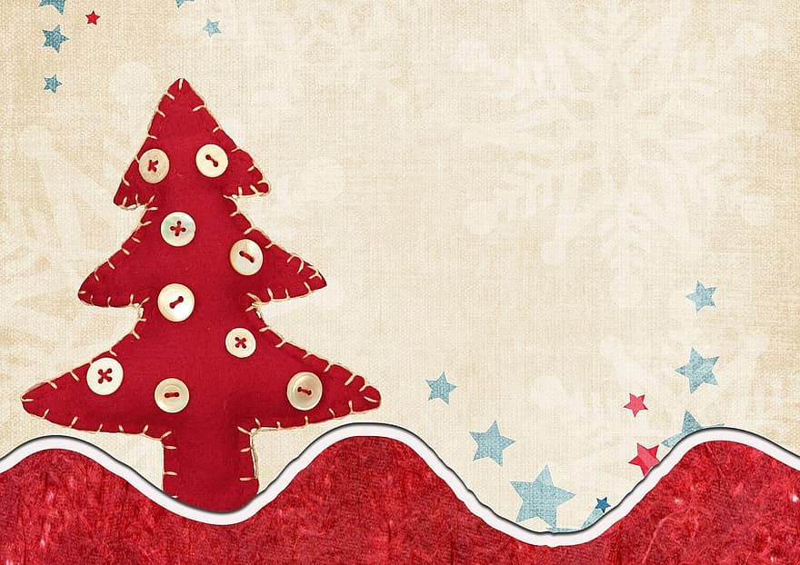 árbol de Navidad, tarjeta, decoración, moderno, rojo, papel, pared, retro, grunge, romántico, vacaciones