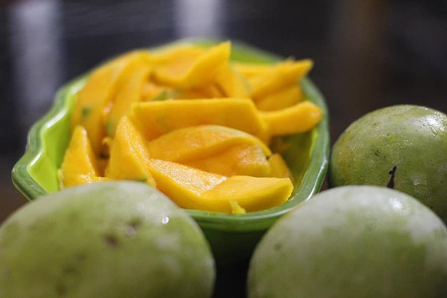 mangó, gyümölcs, édes, lédús, aratás, organikus, szeletelt, falatozás, élelmiszer