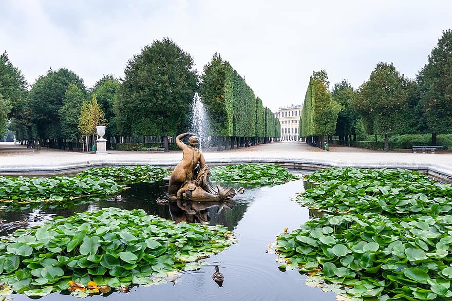 Schönbrunn, Fountain, Garden, Palace, Austria, Vienna, Park, Landmark, Sculpture, Statue, Pond