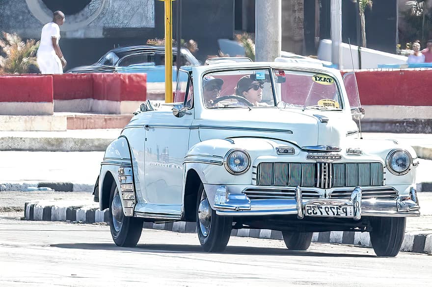 taksi, mobil, Kuba, Havana, vedado, almendron, vintage, convertible, klasik, kendaraan, jalan