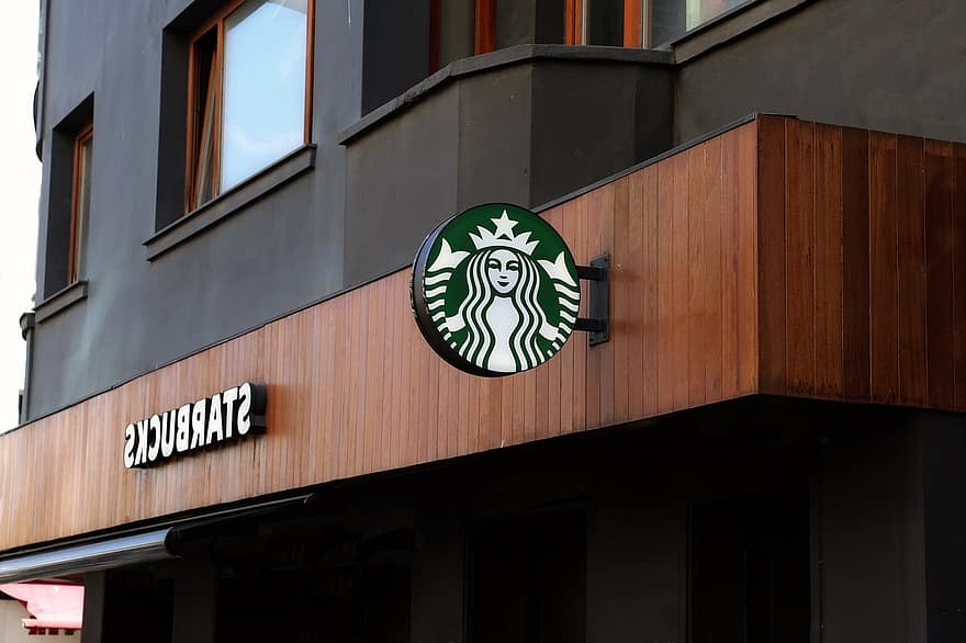 Starbucks, kaffe, butik, gade, by, arkitektur, by-, reklame, bygning, skilt