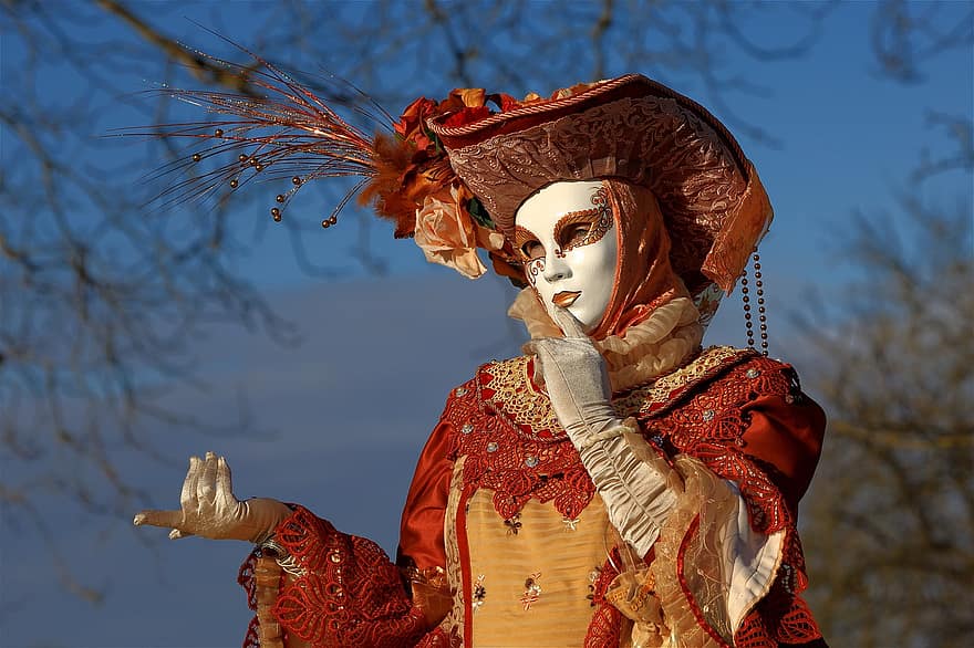 mask, karneval, kostym, mystisk, panel, venezia, Dölj, italienska, maskerad, ansiktsmask, hatt