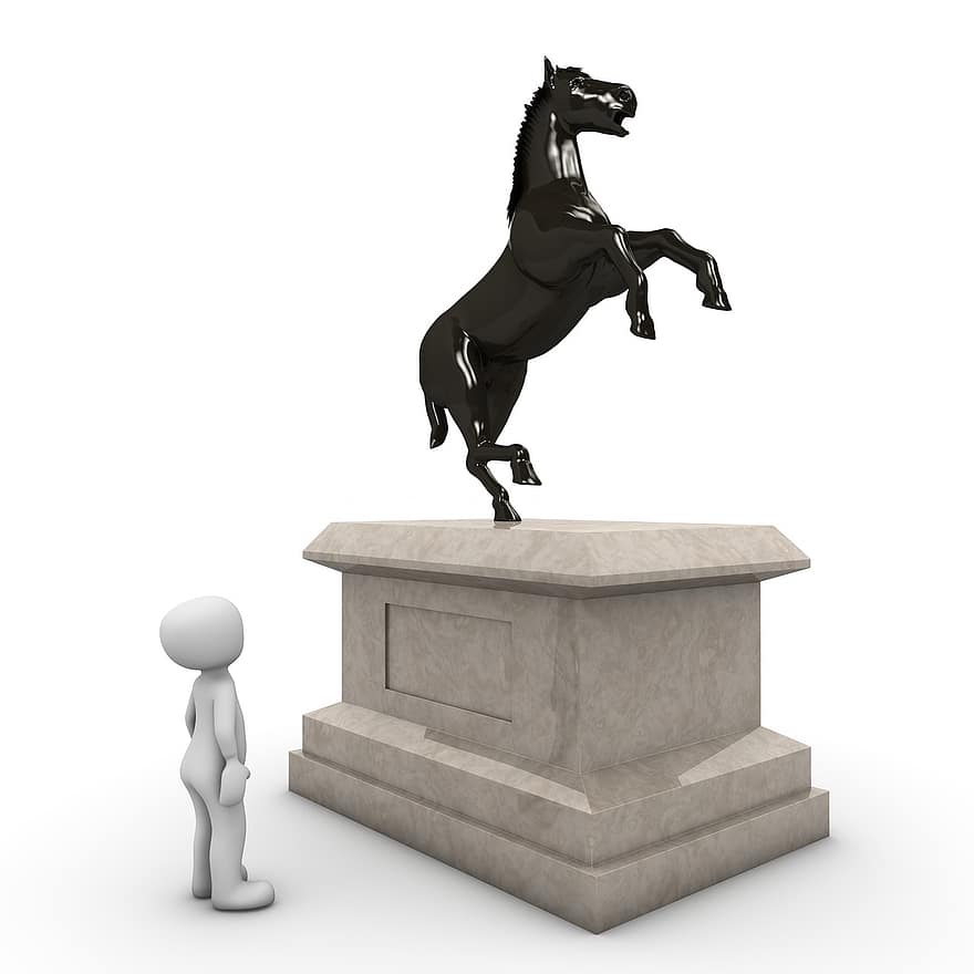 monumento, cavalo, força, globo, metal, escultura, ponto de referência