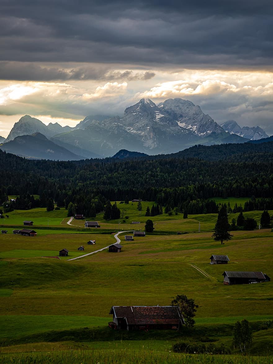 alpin, bergen, landskap, natur, äng, bavaria, panorama, vandring, semester, allgäu, moln