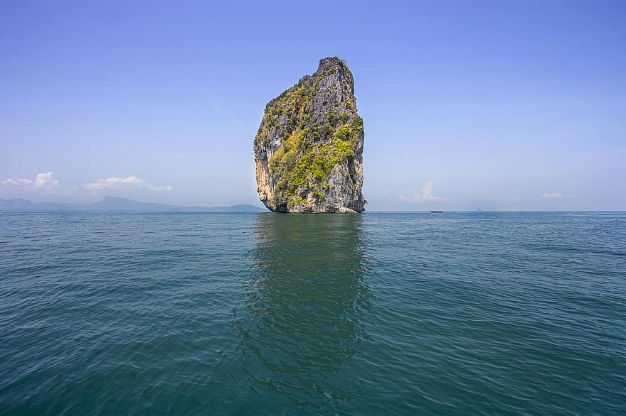 タイ、島、海、自然、海洋、クラビ、ビーチ、岩石、パラダイス、青、水